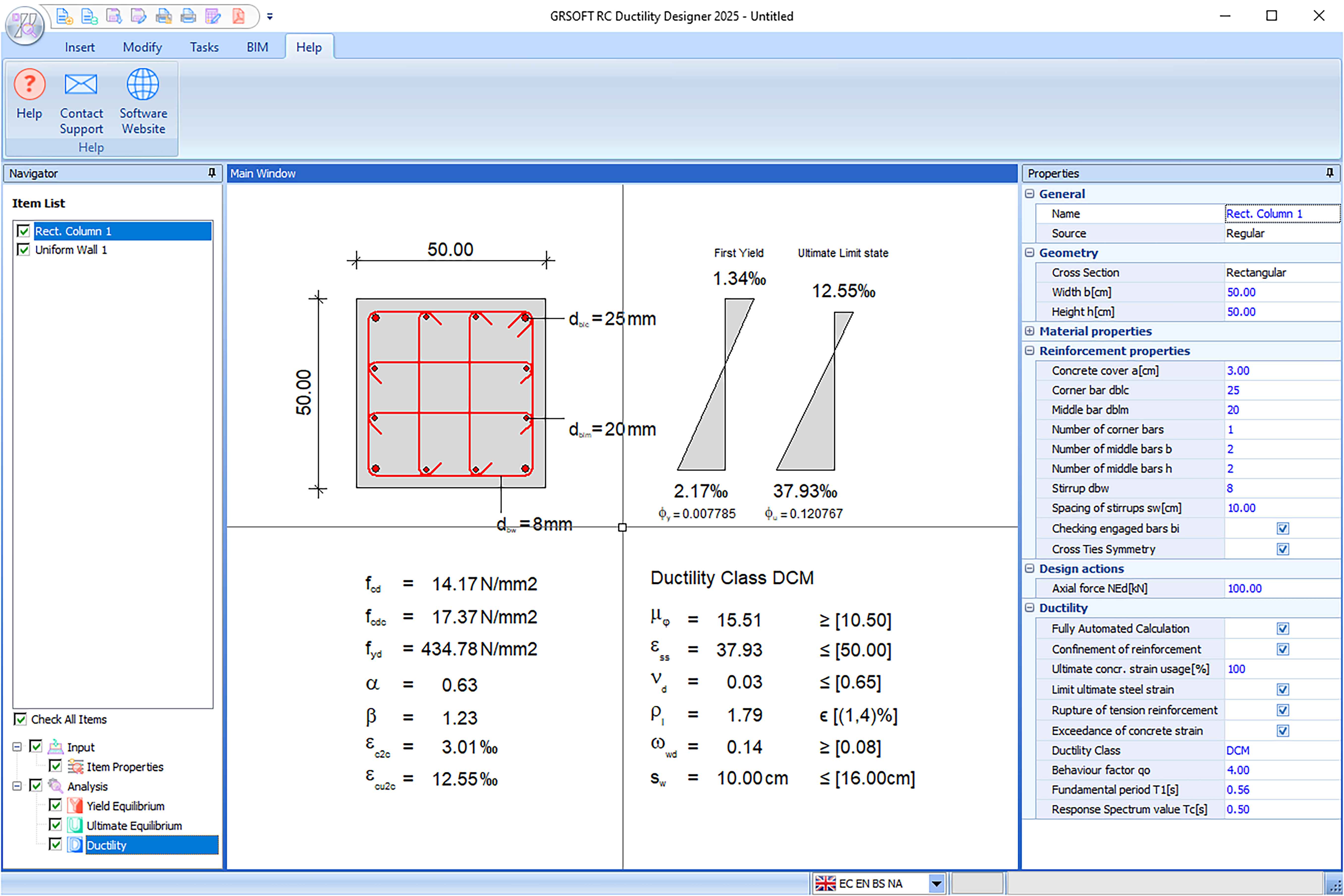 screenshot of RC Ductility Designer